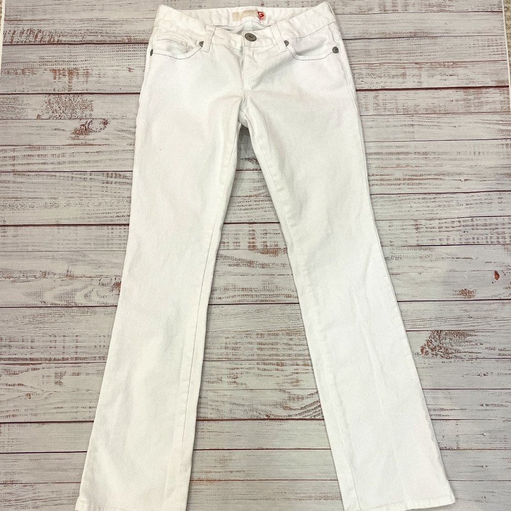 Women's Guess Sexy Straight Leg White Jeans with Silver Bling Pockets